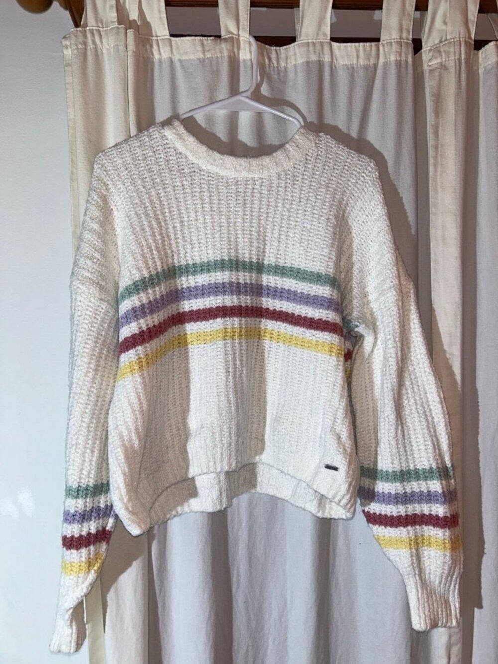 Holister white with colored stripes sweater size medium